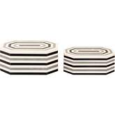 Octagonal Striped Box White in White & Black Resin (Set of 2)