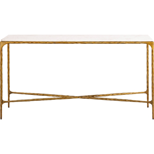 Seville Forged Console Table in White Marble & Antique Brass Gold