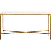 Seville Forged Console Table in White Marble & Antique Brass Gold