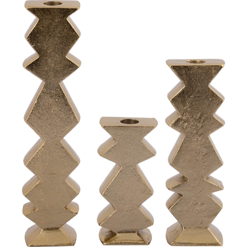 Zig Zag Taper Holder in Aged Brass Aluminum (Set of 3)