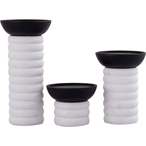 Stack Pillar Holder in Plaster White & Aged Black Aluminum (Set of 3)