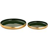 Nelson Decorative Tray in Dark Green Enamel & Polished Brass (Set of 2)