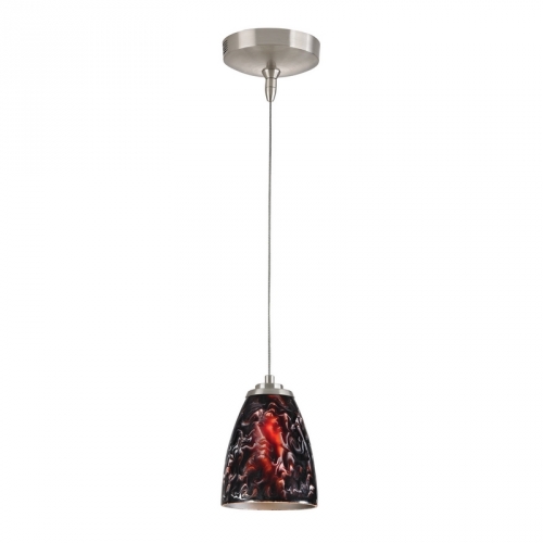 Low Voltage 1 Light Mini Pendant in Brushed Nickel w/ Smoldering Lava Glass