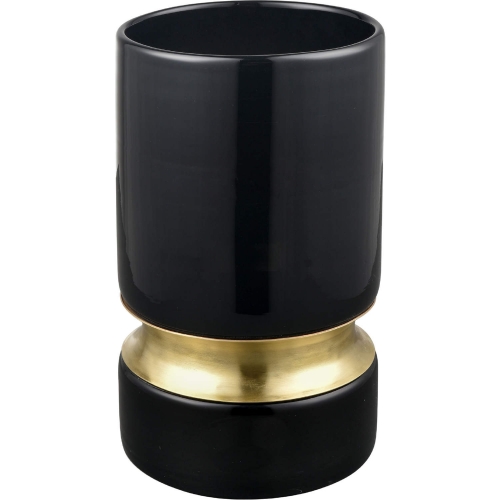 Brooke 9"H Vase in Black Glass & Brass Aluminum