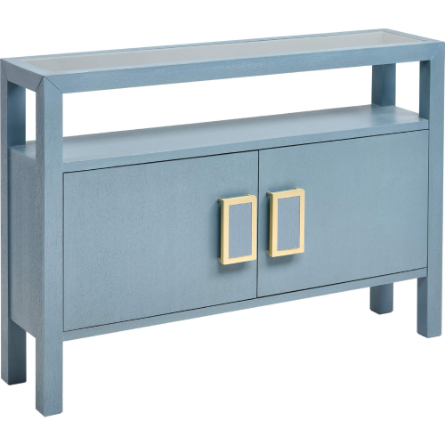 Hawick Console Table in Aged Blue Wood & Gold Metal