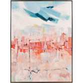 Skyline Hues Framed Wall Art in Coral, Light Blue & Champagne Silver Canvas