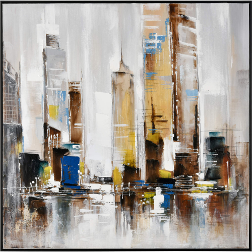 Symphony Cityscape Wall Art in Gray, Ochre & Black Canvas