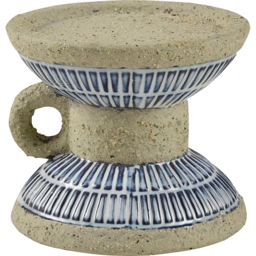 Doyle Candleholder in Blue, White & Beige Ceramic