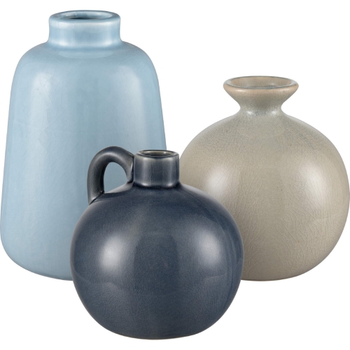 Andra Vase in Light Blue, Greige & Navy Blue Ceramic (Set of 3)