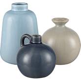 Andra Vase in Light Blue, Greige & Navy Blue Ceramic (Set of 3)