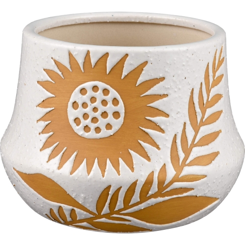 Annie Vase in White w/ Yellow Sunflower Ceramic