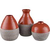 Baer Vase in Gloss Brick Red & Gray Ceramic (Set of 3)