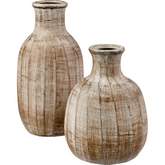 Mink Bottle Vase in Toasted Cream Brown Ceramic (Set of 2)