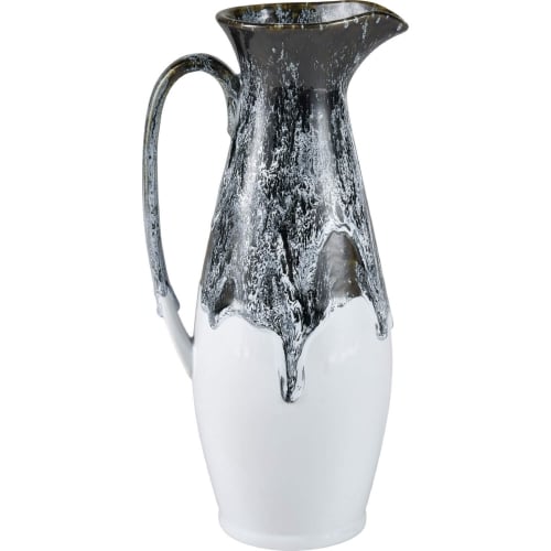 Gallemore Pitcher Vase in Black & White Glazed Ceramic