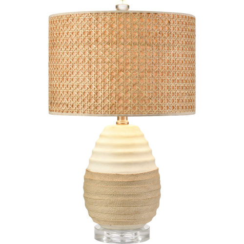 Hobart 20"H 1 Light Table Lamp in White Ceramic & Rattan (Includes LED Bulb)