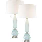 Mariani 34"H 2 Light Table Lamp in Ribbed Blue Glass (Set of 2)