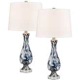 Cordelia Sound 30"H 1 Light Table Lamp in Blue & White Glass (Set of 2)