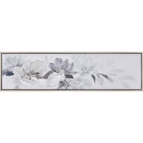 Francis Blooms Framed Wall Art in Off White, Gray & Silver Canvas