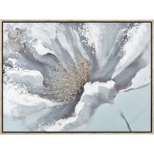 Nanette Bloom Framed Wall Art in Light Blue, Gray & Gold Canvas