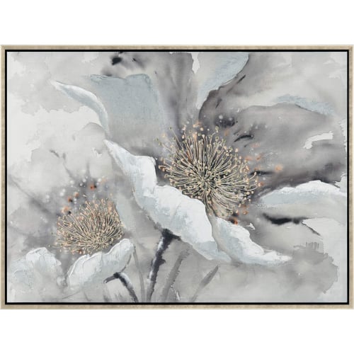 Farris Blooms Framed Wall Art in Gray, Light Blue & Gold Canvas