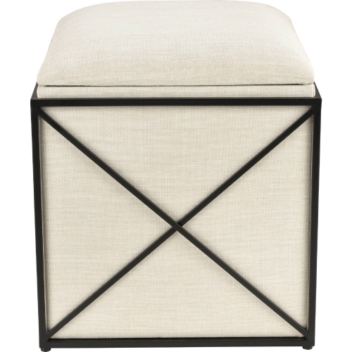 Axel Storage Ottoman in Beige Linen & Black Iron