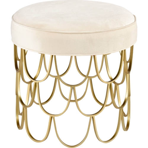 Sirene Ottoman in Ivory Velvet & Scalloped Brass Metal