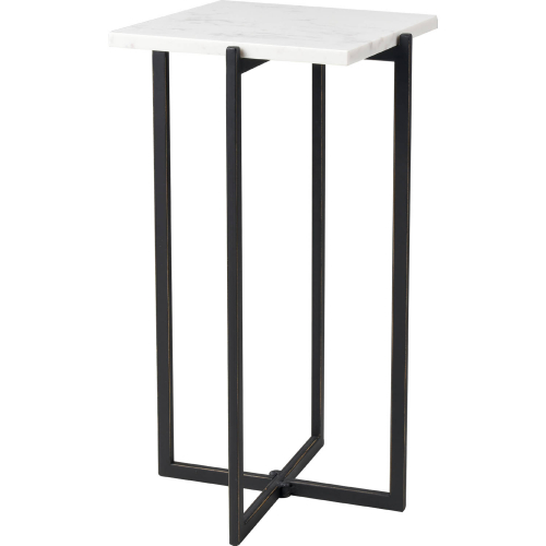 Lanier Square Side Table in White Marble & Black Iron