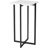 Lanier Square Side Table in White Marble & Black Iron