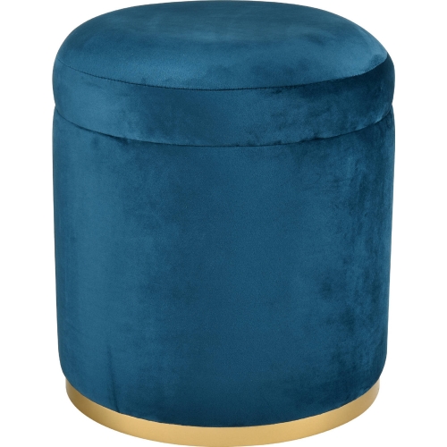 Raina Storage Ottoman in Navy Blue Velvet & Brass