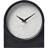 Jonah Table Clock in Black, White Marbleized Iron, & Glass