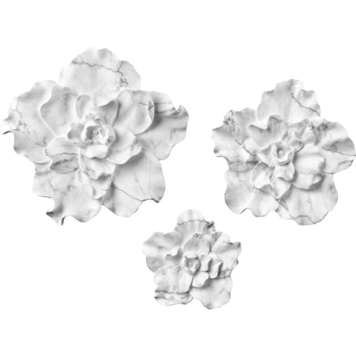 Blume Dimensional Wall Art in White Marble (Set of 3)