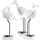 Carroll Bird Sculpture in White Resin, Black Metal & Stone (Set of 3)