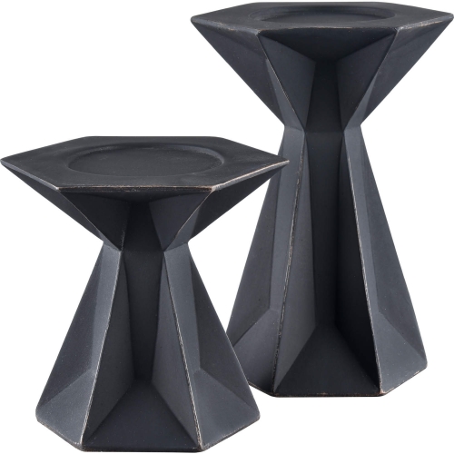 Harper Candleholder in Black Resin (Set of 2)