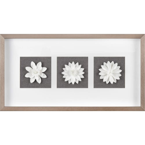 Floral Shadow Framed Wall Art in White, Gray, Champagne