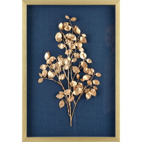 Leaf Shadow I Framed Wall Art in Gold & Blue