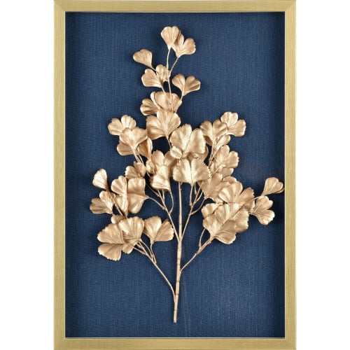 Leaf Shadow II Framed Wall Art in Gold & Blue