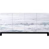 Torres Credenza Cabinet in White & Gray Seascape Canvas & Black Wood