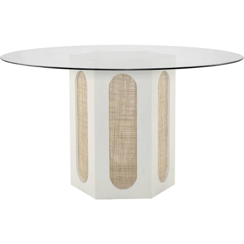 Clearwater 54" Round Dining Table in Off White, Rattan & Tempered Glass