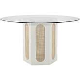 Clearwater 54" Round Dining Table in Off White, Rattan & Tempered Glass