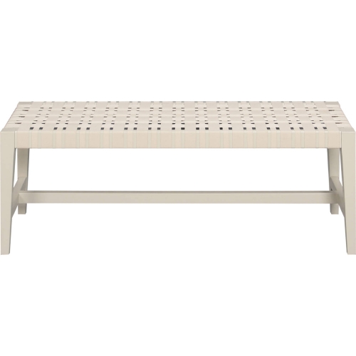 Causeway Bench in Cream Fabric & Off White Mahogany Wood