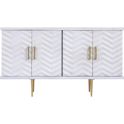 Brendle Credenza in White Wash Herringbone & Brass