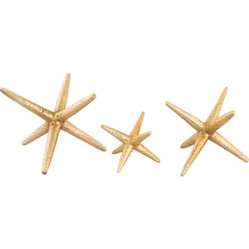 Star Jacks Sculpture in Polished Brass Aluminum (Set of 3)