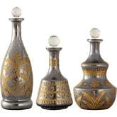 Kemal Bottle in Antique Silver & Gold Glass (Set of 3)