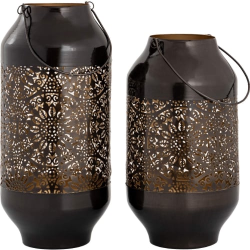 Culler Outdoor Candle Lantern in Gloss Black & Gold Iron (Set of 2)