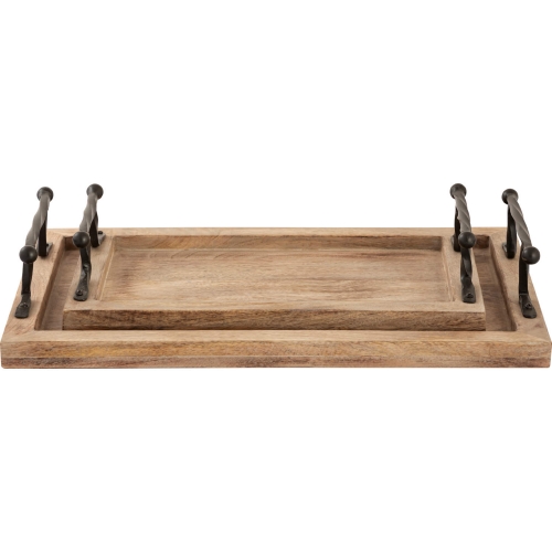 Ellwood Tray in Mango Wood & Black Iron (Set of 2)