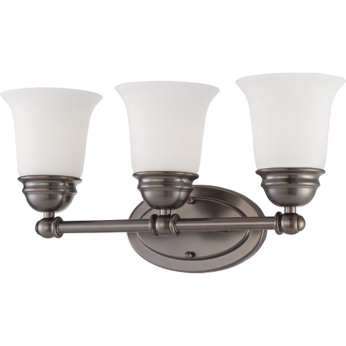 Bella 18"W 3 Light Vanity Light in Oiled Bronze & White Frosted Glass