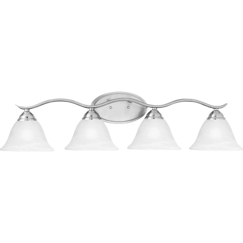 Prestige 36"W 4 Light Vanity Light in Brushed Nickel & White Alabaster Glass