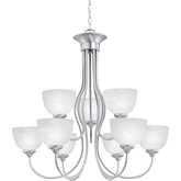 Tahoe 30"W 9 Light Chandelier in Brushed Nickel & White Frosted Glass