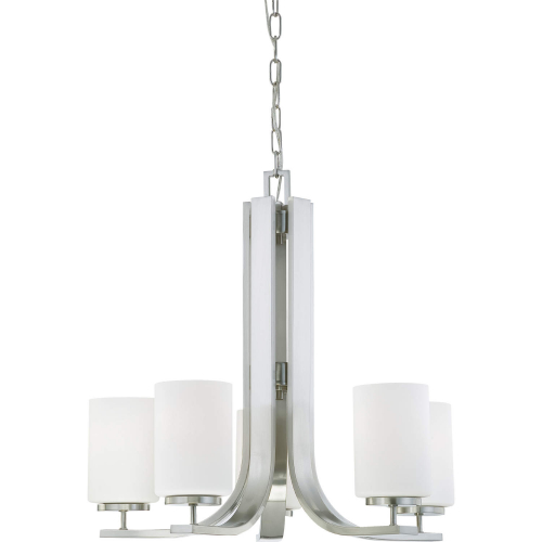 Pendenza 23.5"W 5 Light Chandelier in Brushed Nickel & White Frosted Glass