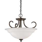 Bella 16"W 3 Light Pendant in Oiled Bronze & White Glass